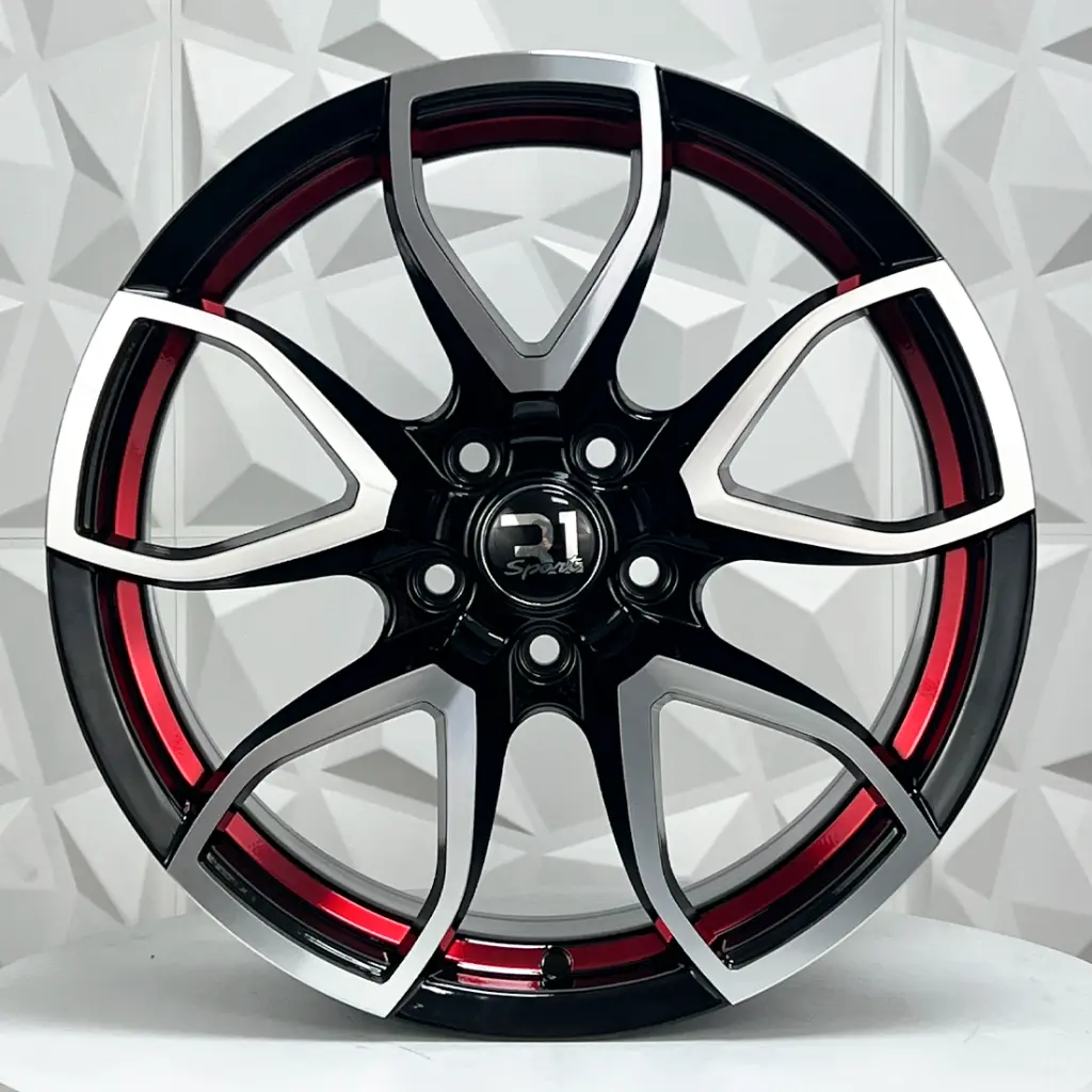 RIN 17X7 5-108 R1 SPORT 1063HB BLACK MACHINE FACE + INNER LIP RED ET35 CB73.1