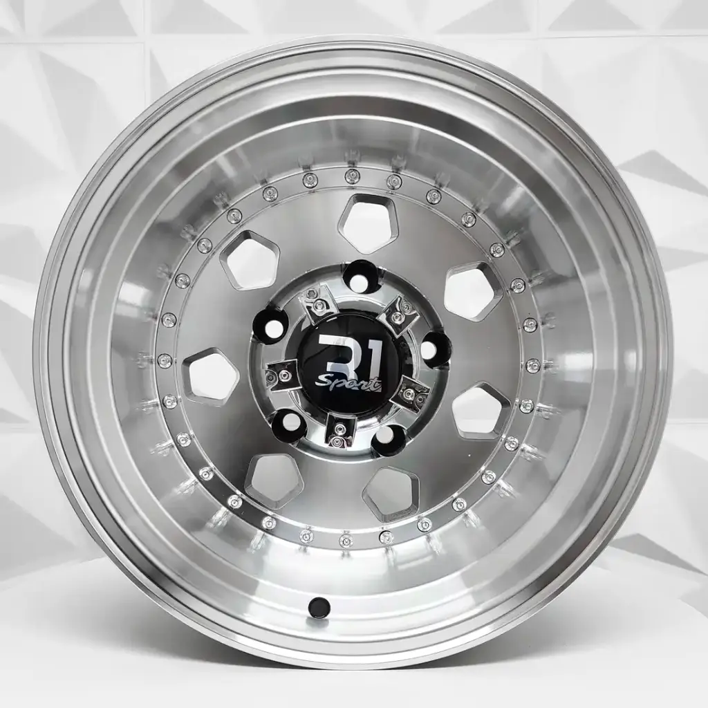 RIN 15X10 5-127 R1 SPORT X079 BLACK MACHINE FACE CHROME RIVETS ET-44 CB83